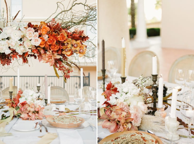 Elegant wedding table styling with autumnal flowers