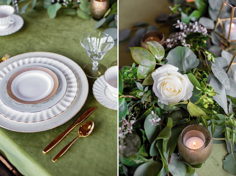Wedding place setting and foliage table display