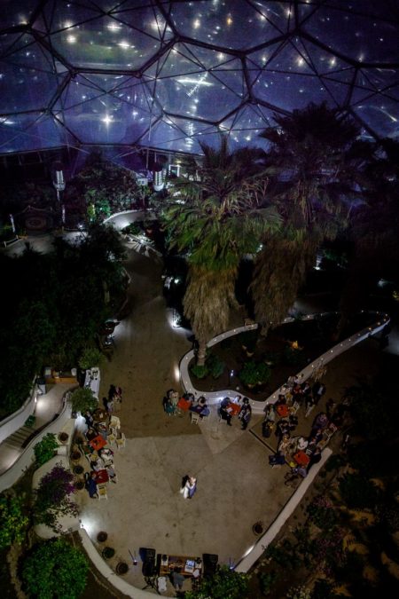 Picture taken from up high of bride and groom first dance at The Eden Project - Picture by Brian Robinson Photography