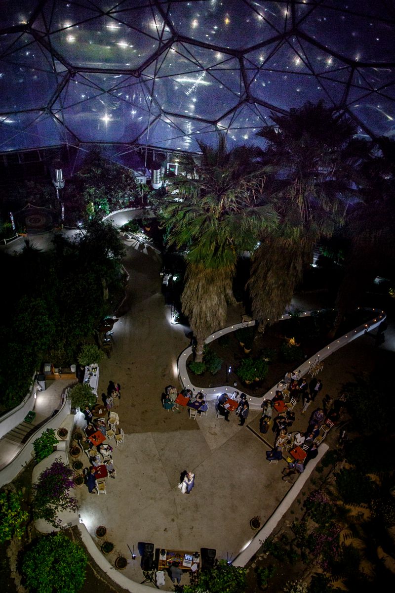 Picture taken from up high of bride and groom first dance at The Eden Project - Picture by Brian Robinson Photography