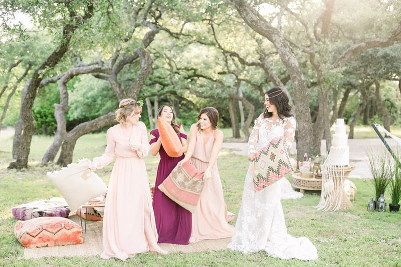 Pillow fight at bridal shower