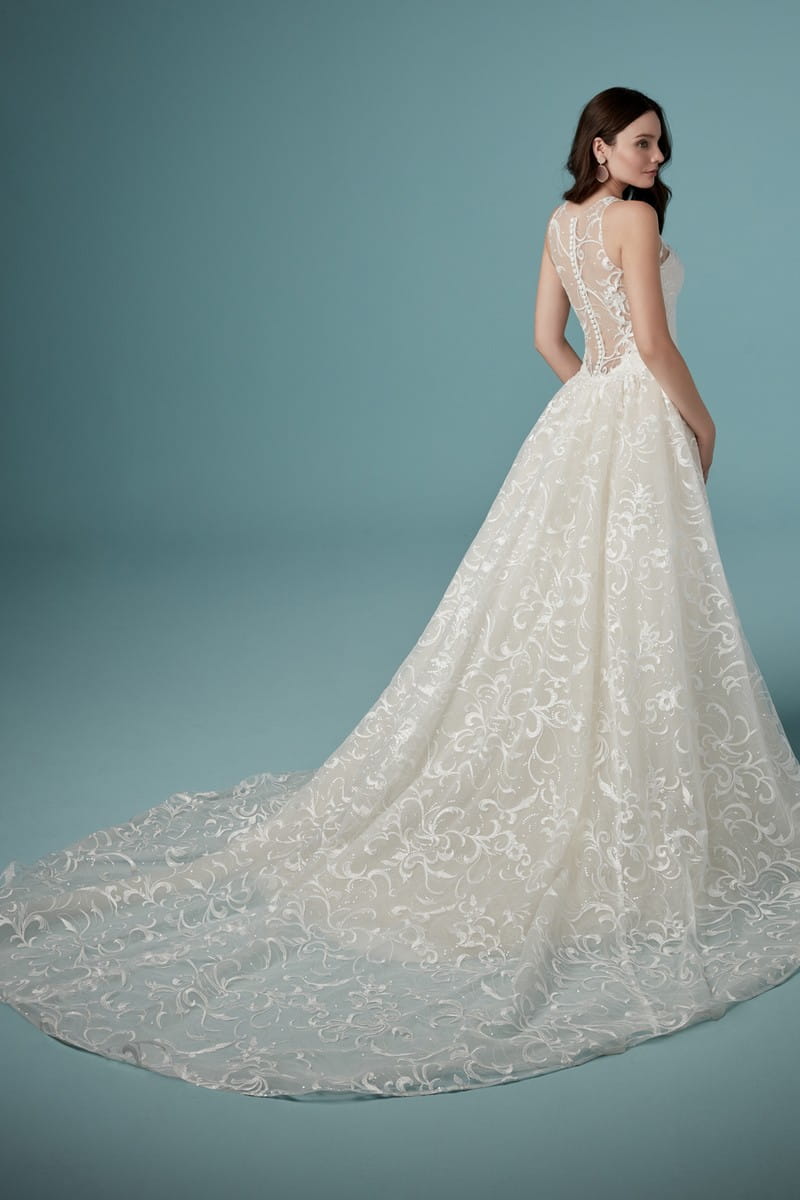 Back of Colbie Wedding Dress with Detachable Train from the Maggie Sottero Ambrose Fall 2019 Bridal Collection