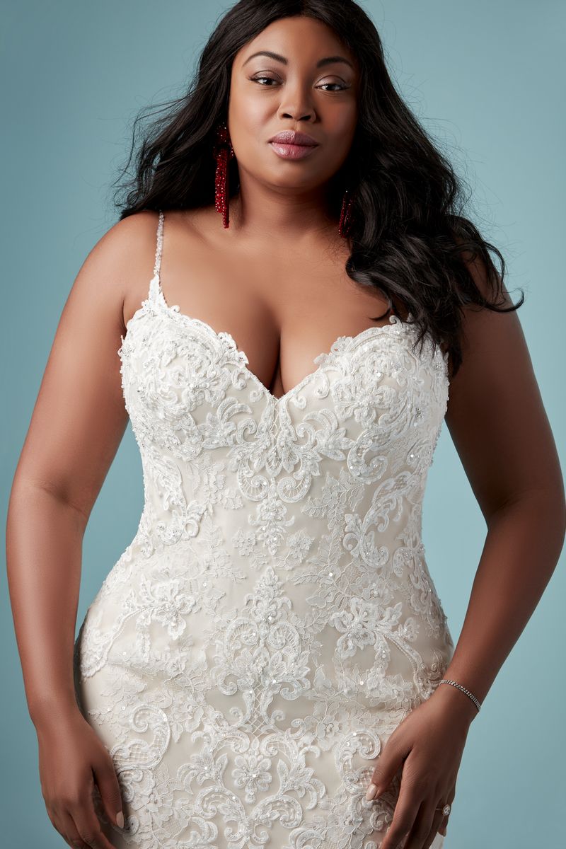 Detail on Glorietta Lynette Plus Size Wedding Dress from the Maggie Sottero Ambrose Fall 2019 Bridal Collection