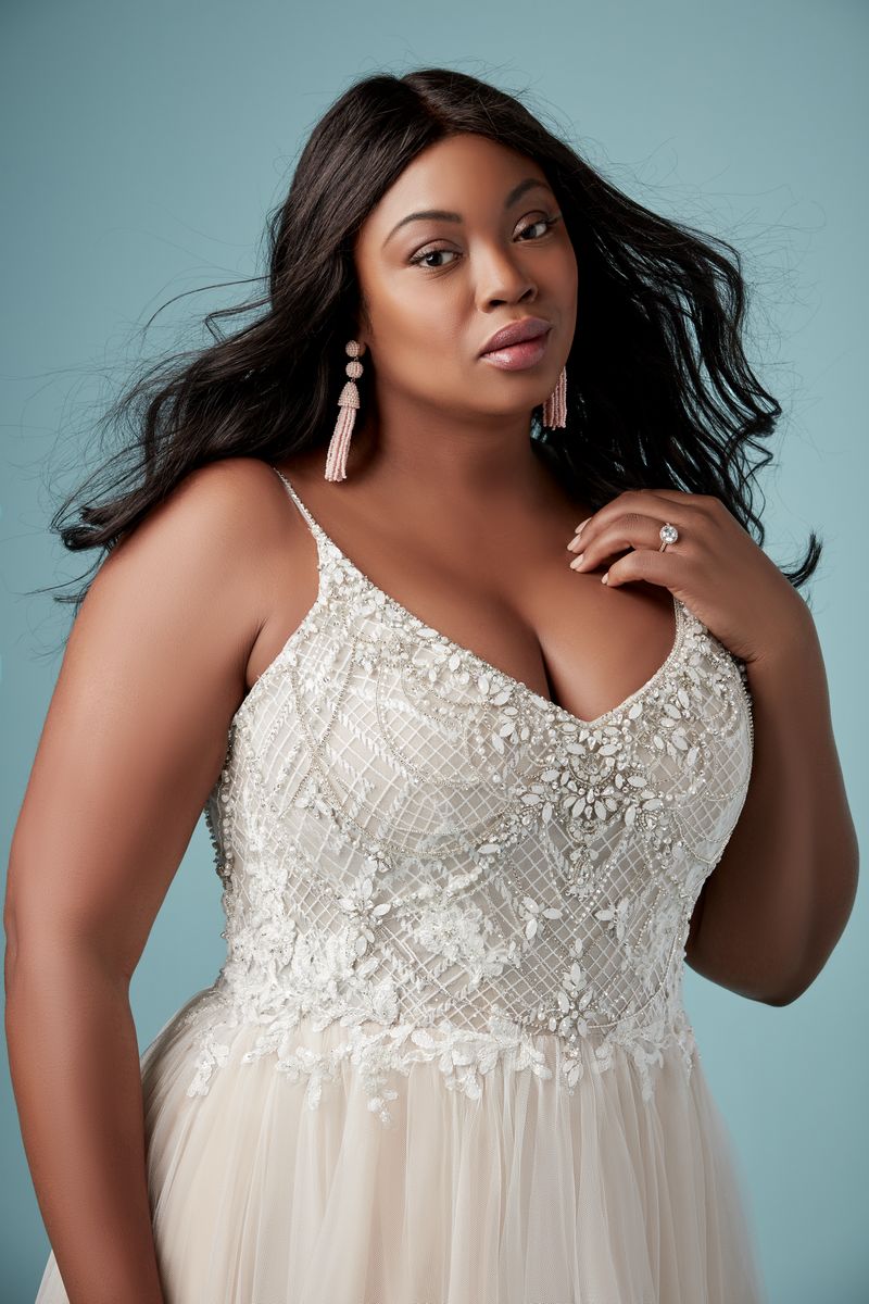 Detail on Matilda Lynette Plus Size Wedding Dress from the Maggie Sottero Ambrose Fall 2019 Bridal Collection