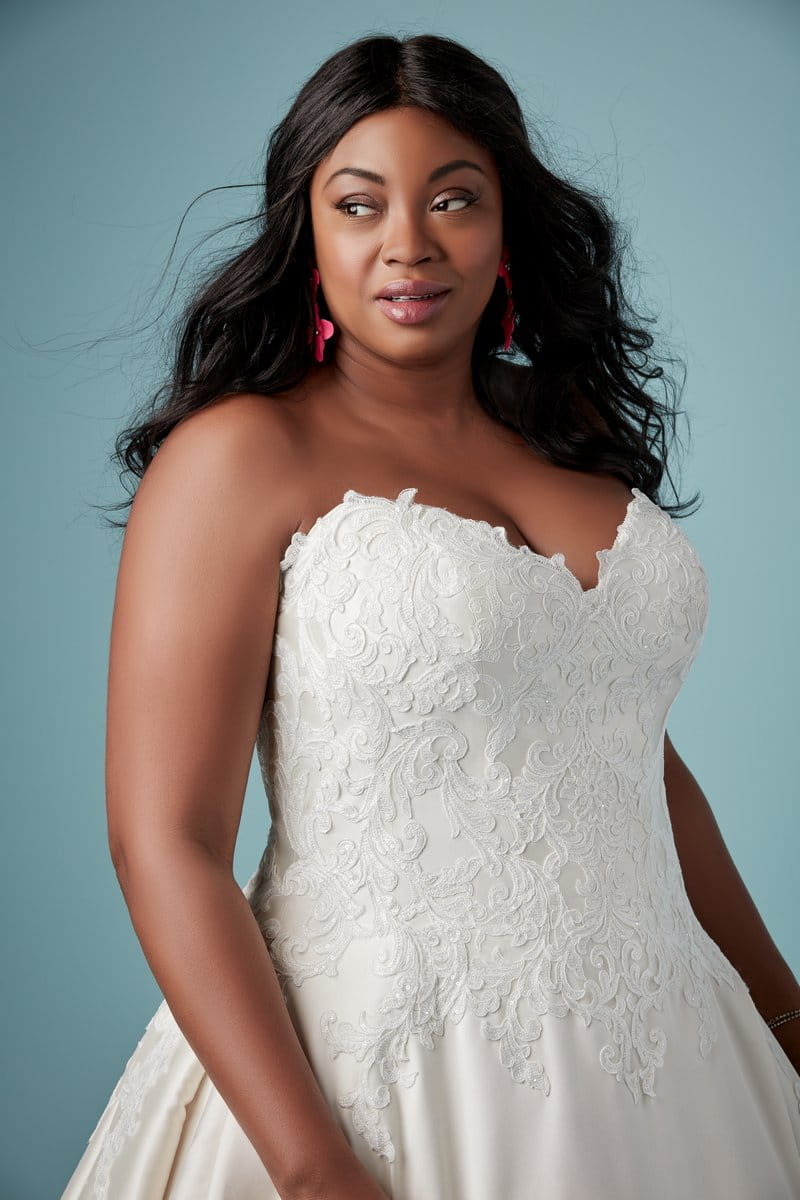 Detail on Sheridan Plus Size Wedding Dress from the Maggie Sottero Ambrose Fall 2019 Bridal Collection