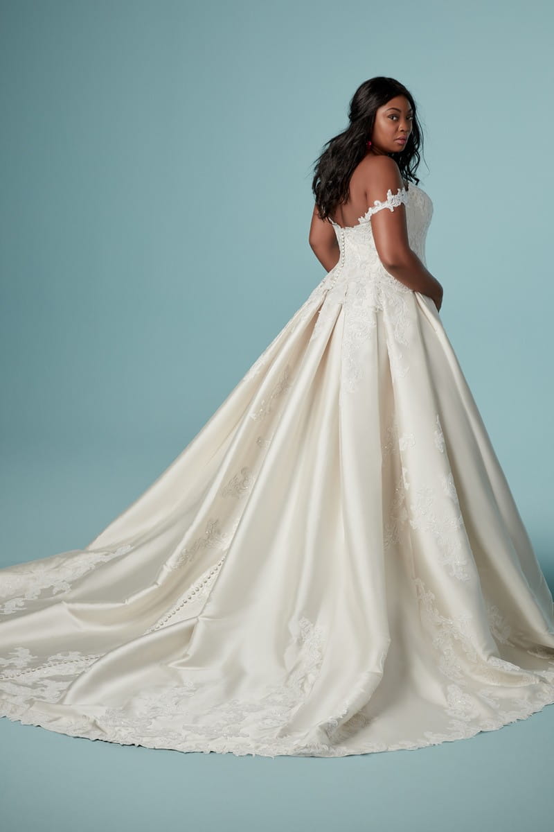 Back of Sheridan Plus Size Wedding Dress with Detachable Sleeves from the Maggie Sottero Ambrose Fall 2019 Bridal Collection