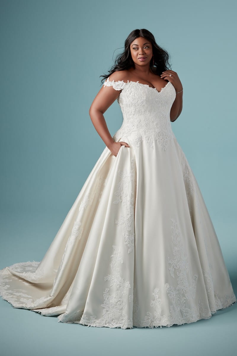 Sheridan Plus Size Wedding Dress with Detachable Sleeves from the Maggie Sottero Ambrose Fall 2019 Bridal Collection