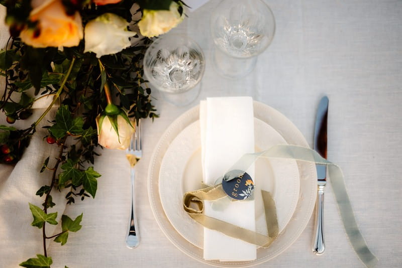 Simple table setting for elopement dinner