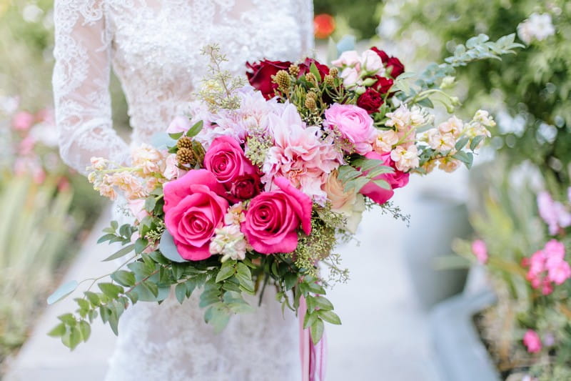 Bridal bouquet with burgundy and pink flowers