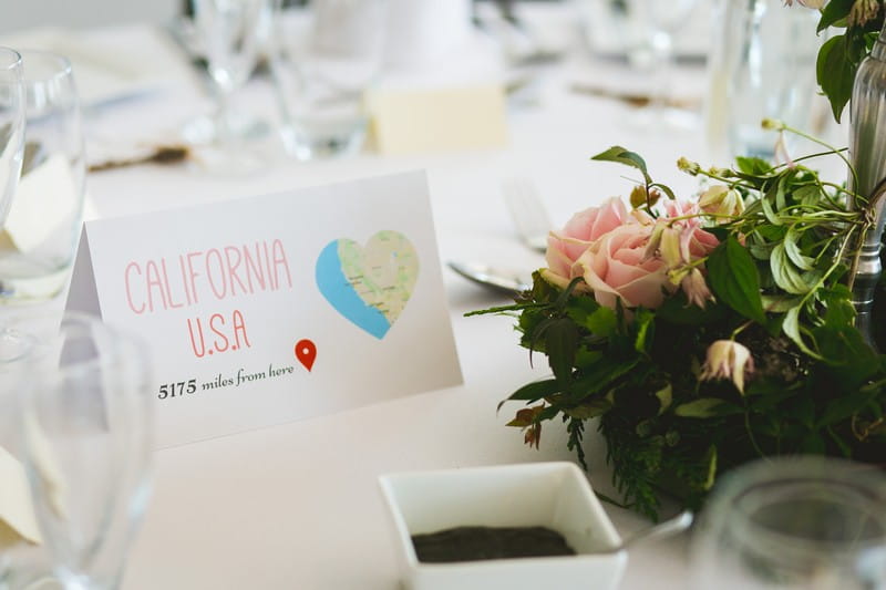 California wedding table name card