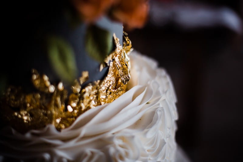 Gold leaf on wedding cake