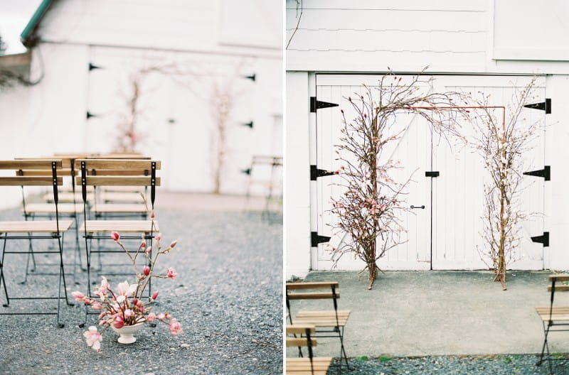 Magnolia flowers by ceremony seating and magnolia floral ceremony arch