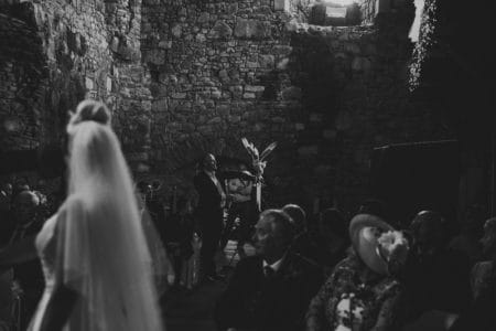 Bride turning in ceremony to see owl deliver wedding rings - Picture by Lorraine Bhandari Photography and Film