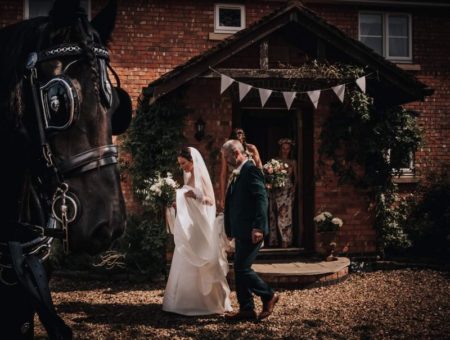 Horse waiting as father walks with bride from house - Picture by The Soulcase