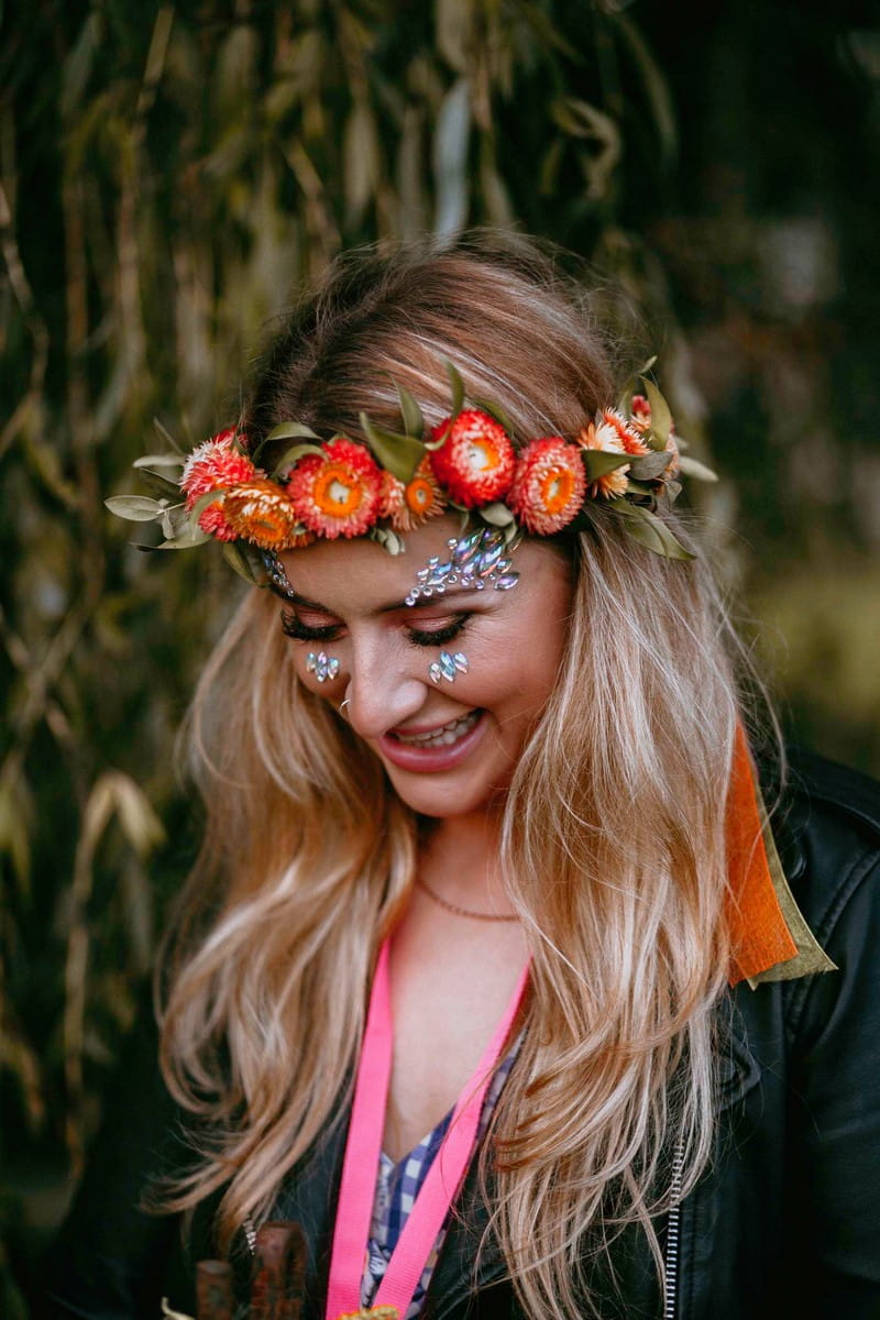 Girl wearing flower crown