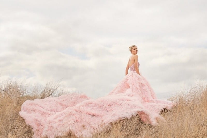 Bride wearing fluffy pink wedding dress - Picture by Sephory Photography