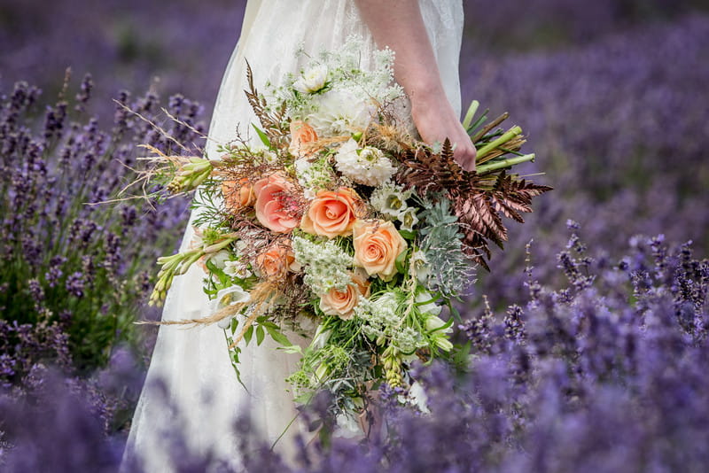 Bride's bouquet next to lavender