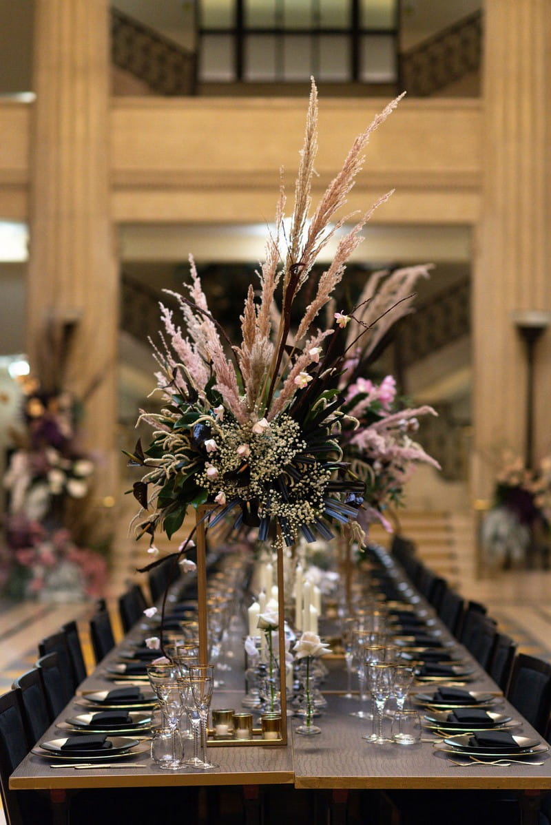 Large statement floral display on wedding table