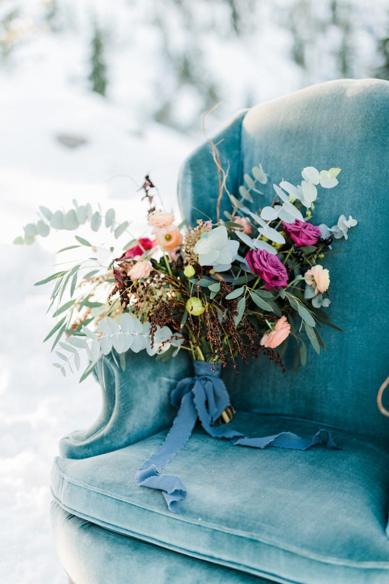 Bouquet on blue chair