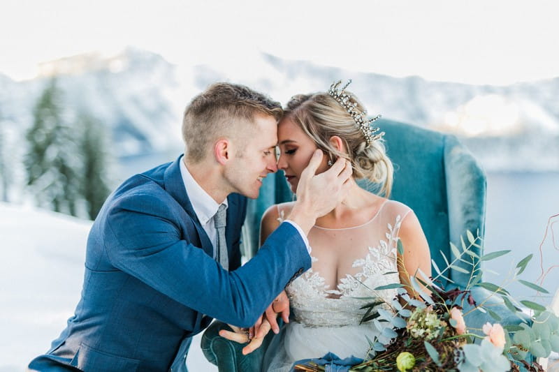 Bride and groom touching noses