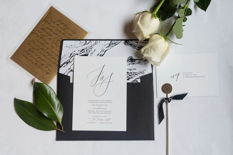 Black and white stationery for city chic wedding