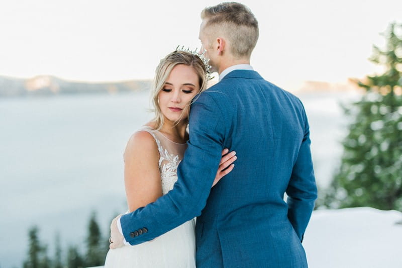 Bride and groom hugging