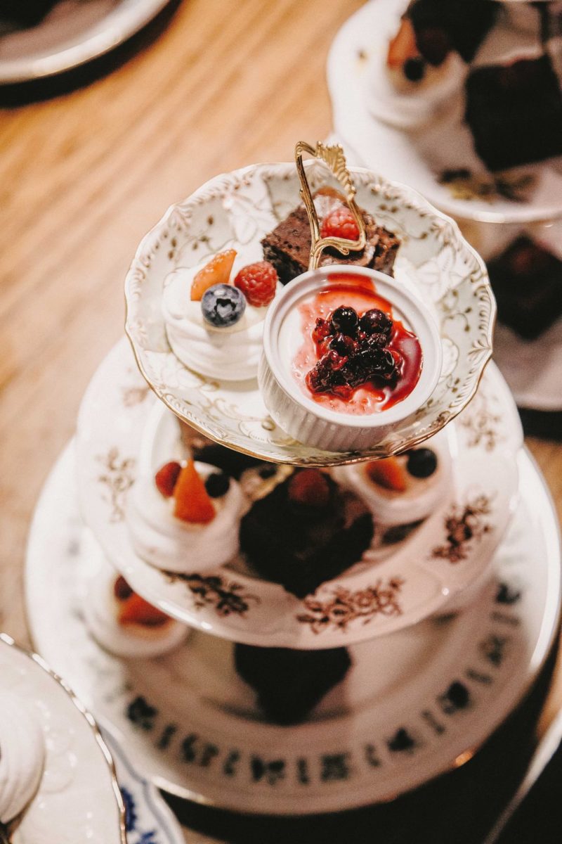 Desserts on homemade cake stand