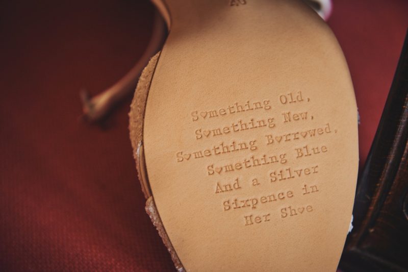 Message on bottom of wedding shoe