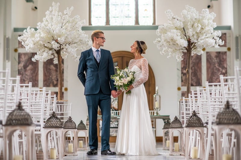Bride and groom in The Chapel at Hawkstone Hall