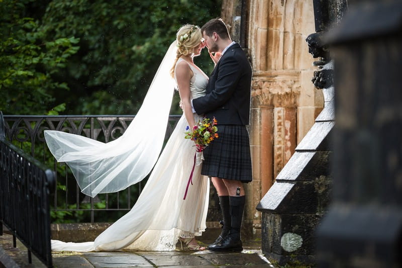 Bride and groom in kilt