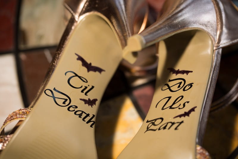 Til Death Do Us Part written on bottom of bridal shoes