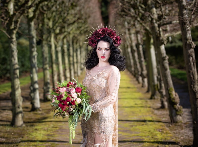 Gothic bride with large floral headband