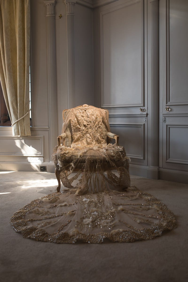 Wedding dress on chair